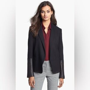 Theory Size 4 Genuine Leather Trim Antonito Open Blazer - Black